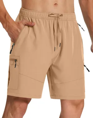 Mens Hiking Cargo Shorts with Zipper Pockets 7" Quick Dry Lightweight Drawstring Shorts for Summer Outdoor Golf Casual