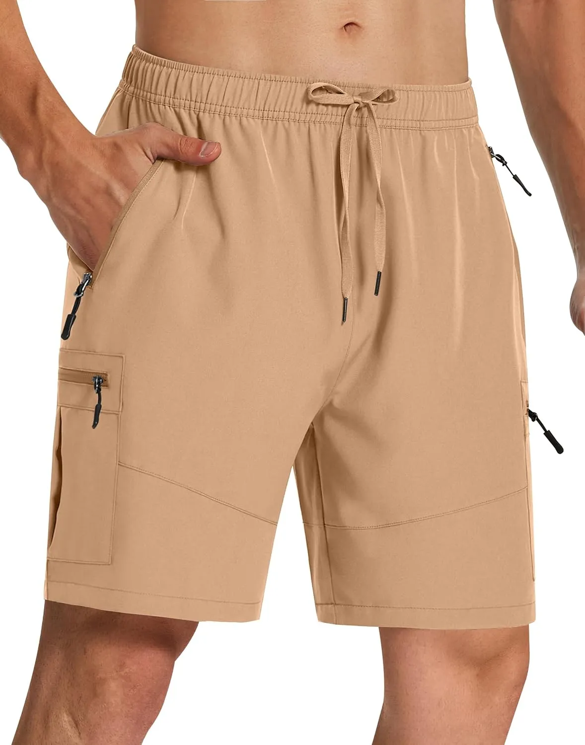 Mens Hiking Cargo Shorts with Zipper Pockets 7" Quick Dry Lightweight Drawstring Shorts for Summer Outdoor Golf Casual