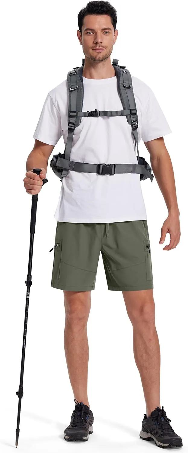 Mens Hiking Cargo Shorts with Zipper Pockets 7" Quick Dry Lightweight Drawstring Shorts for Summer Outdoor Golf Casual