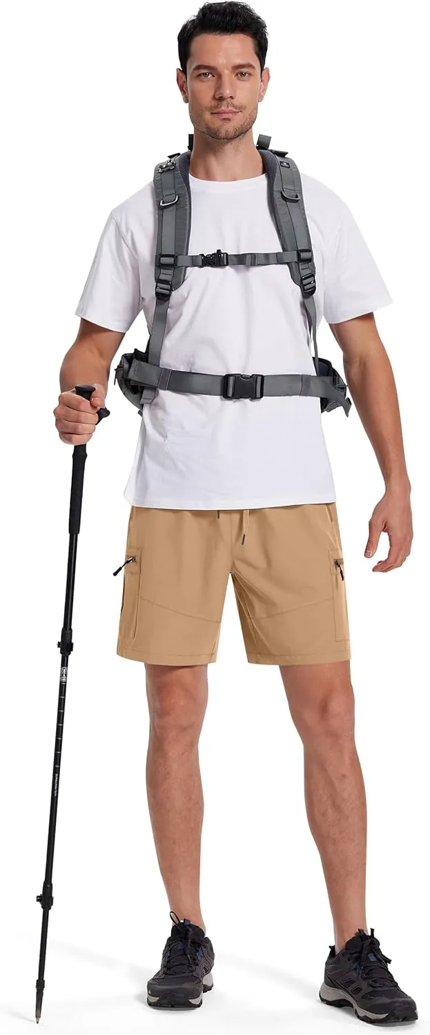 Mens Hiking Cargo Shorts with Zipper Pockets 7" Quick Dry Lightweight Drawstring Shorts for Summer Outdoor Golf Casual