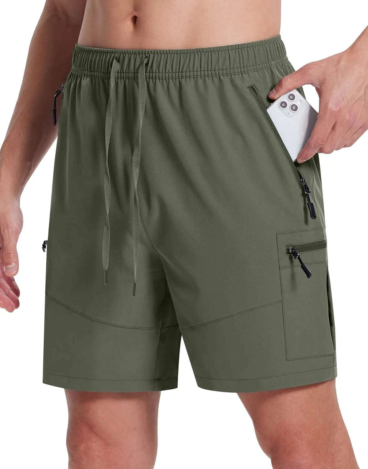 Mens Hiking Cargo Shorts with Zipper Pockets 7" Quick Dry Lightweight Drawstring Shorts for Summer Outdoor Golf Casual