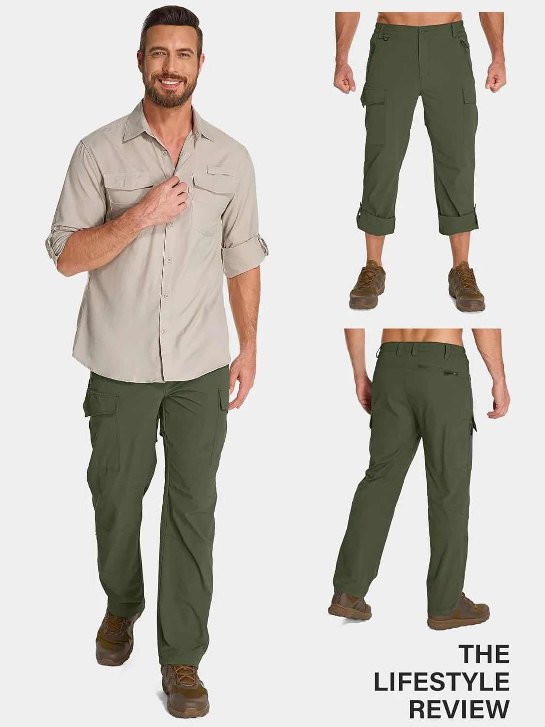 Mens Hiking Pants Convertible Lightweight Quick Dry Fishing Safari Camping Travel boy Scout Pants
