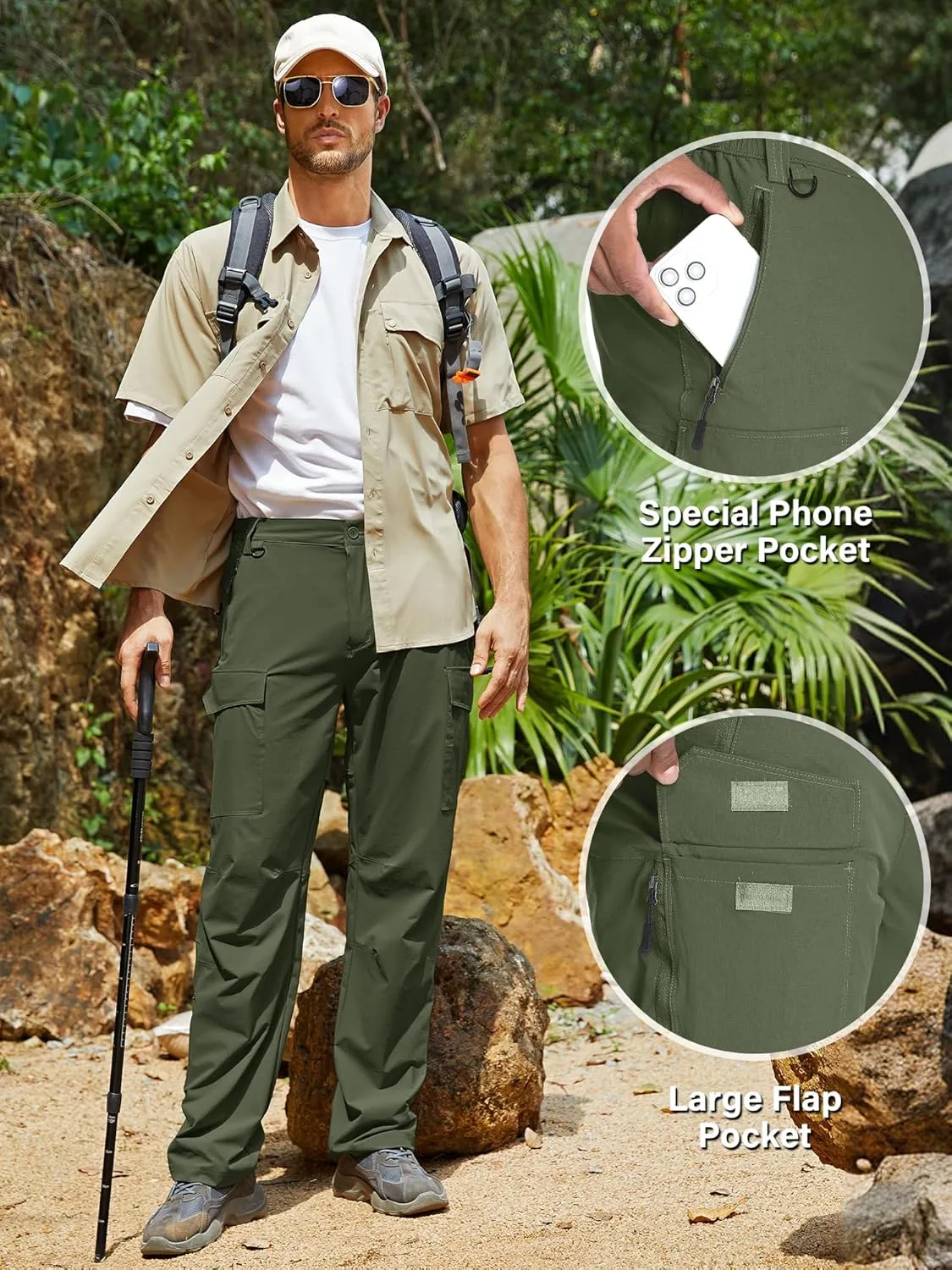 Mens Hiking Pants Convertible Lightweight Quick Dry Fishing Safari Camping Travel boy Scout Pants