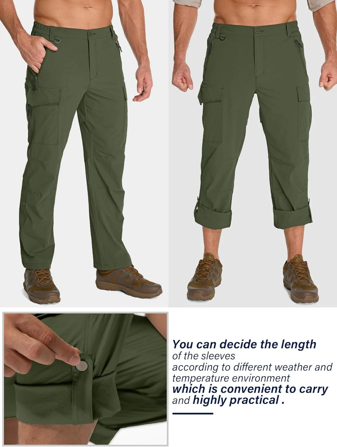 Mens Hiking Pants Convertible Lightweight Quick Dry Fishing Safari Camping Travel boy Scout Pants