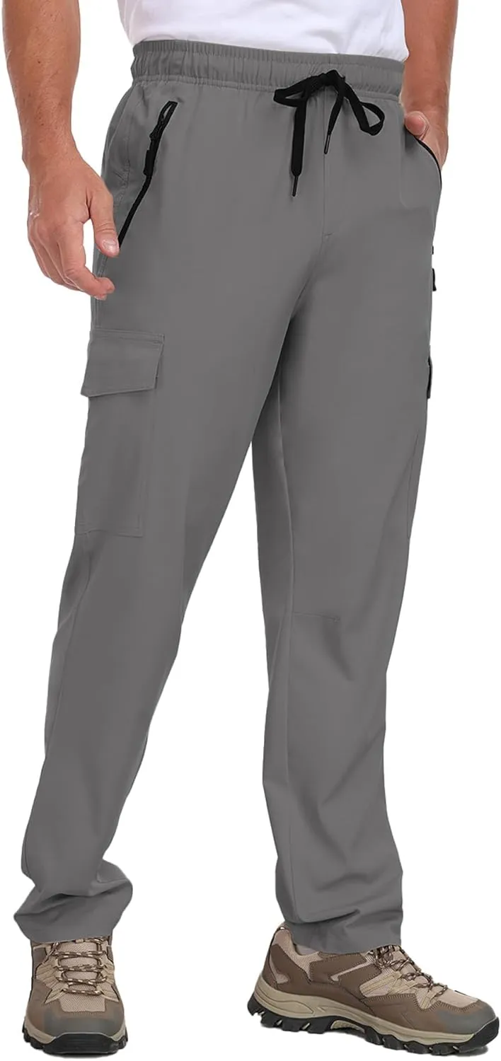 Men's Hiking Pants UPF 50  Cargo Quick Dry Water Resistant Elastic Waist Zip Pockets Travel Work Lightweight Running