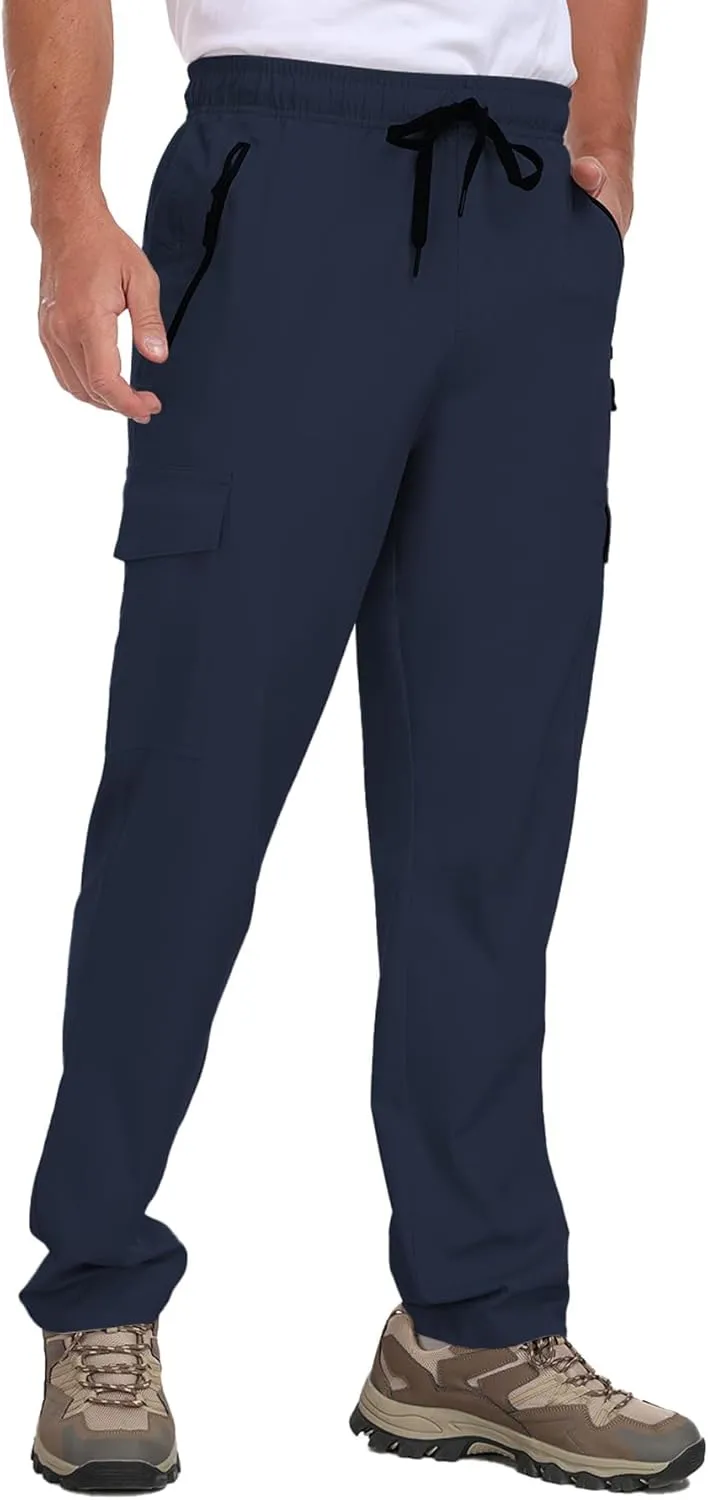 Men's Hiking Pants UPF 50  Cargo Quick Dry Water Resistant Elastic Waist Zip Pockets Travel Work Lightweight Running