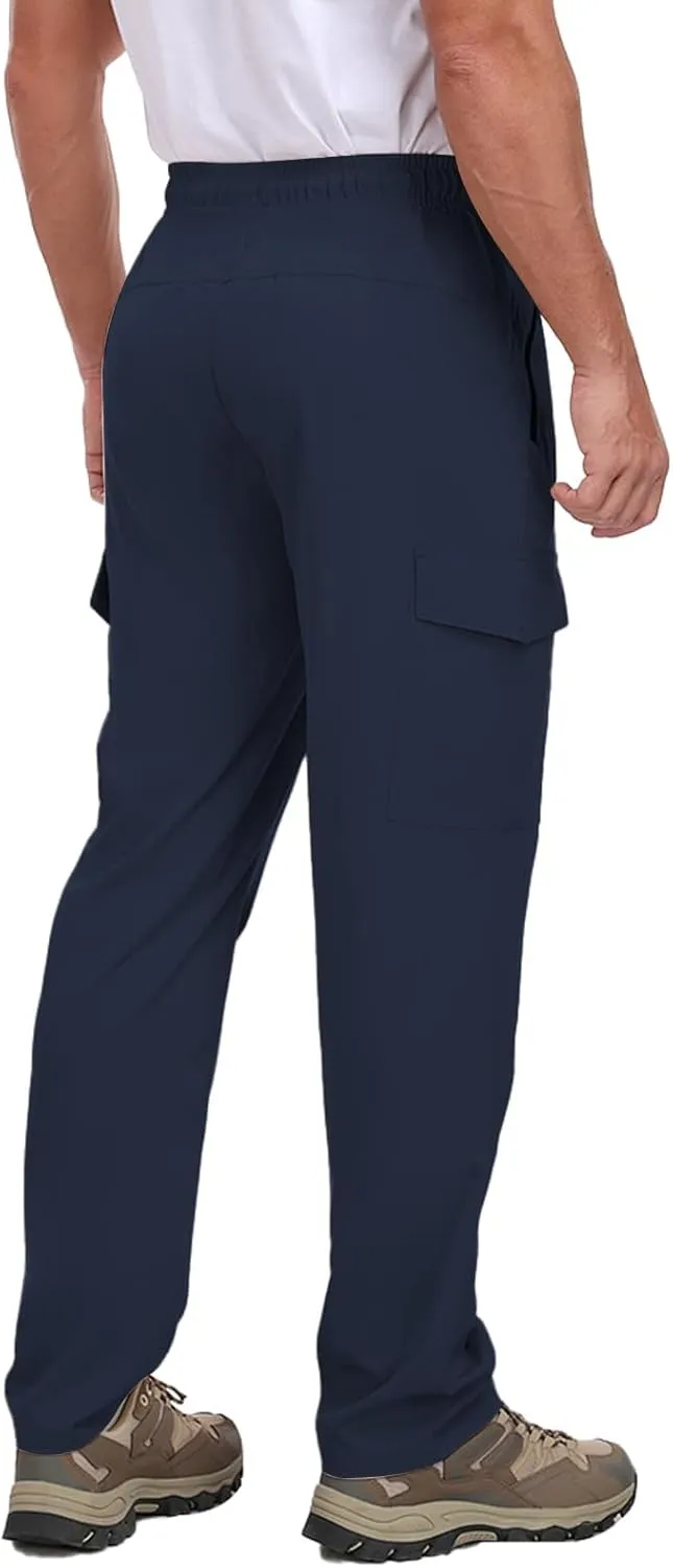 Men's Hiking Pants UPF 50  Cargo Quick Dry Water Resistant Elastic Waist Zip Pockets Travel Work Lightweight Running