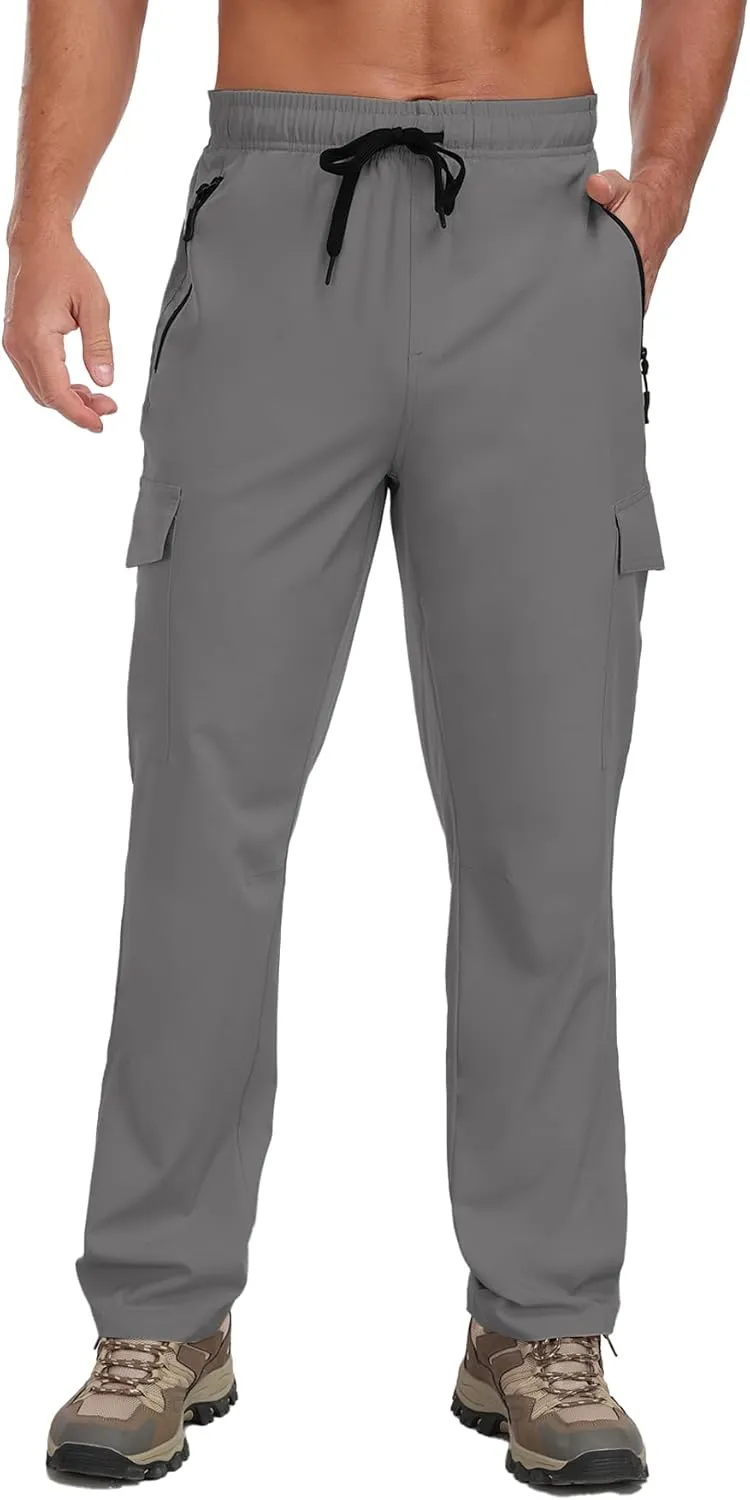 Men's Hiking Pants UPF 50  Cargo Quick Dry Water Resistant Elastic Waist Zip Pockets Travel Work Lightweight Running