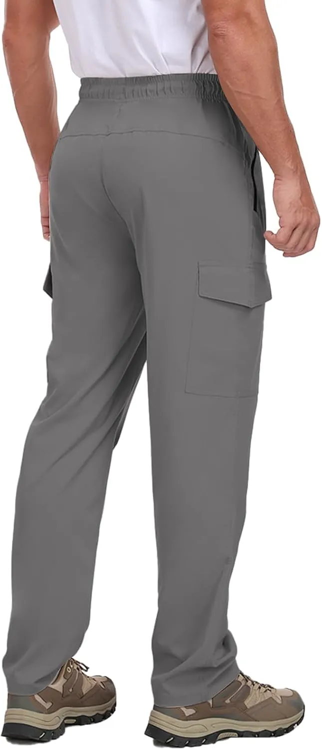 Men's Hiking Pants UPF 50  Cargo Quick Dry Water Resistant Elastic Waist Zip Pockets Travel Work Lightweight Running
