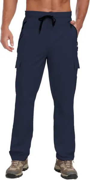 Men's Hiking Pants UPF 50  Cargo Quick Dry Water Resistant Elastic Waist Zip Pockets Travel Work Lightweight Running