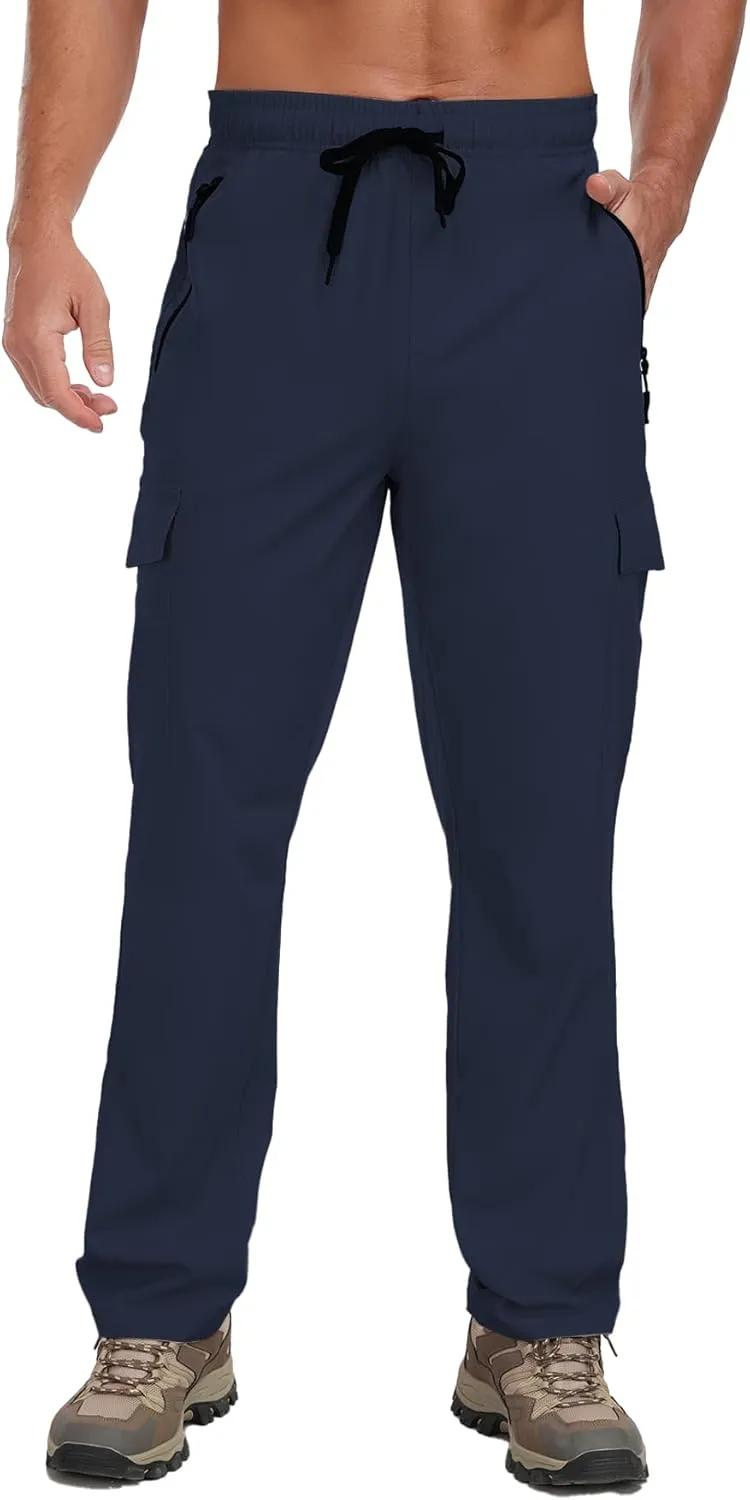 Men's Hiking Pants UPF 50  Cargo Quick Dry Water Resistant Elastic Waist Zip Pockets Travel Work Lightweight Running