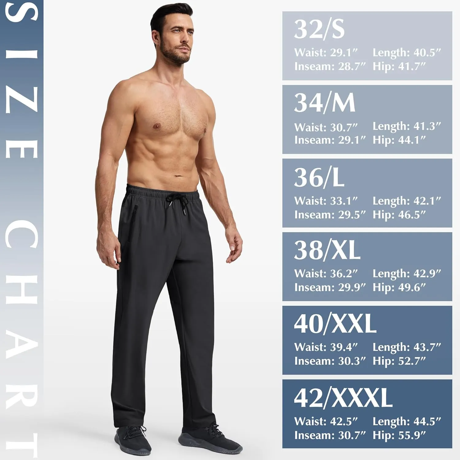 Men's Lightweight Hiking Pants Quick-Dry Stretch Outdoor Joggers with Zipper Pockets Casual Travel Athletic Sweatpant