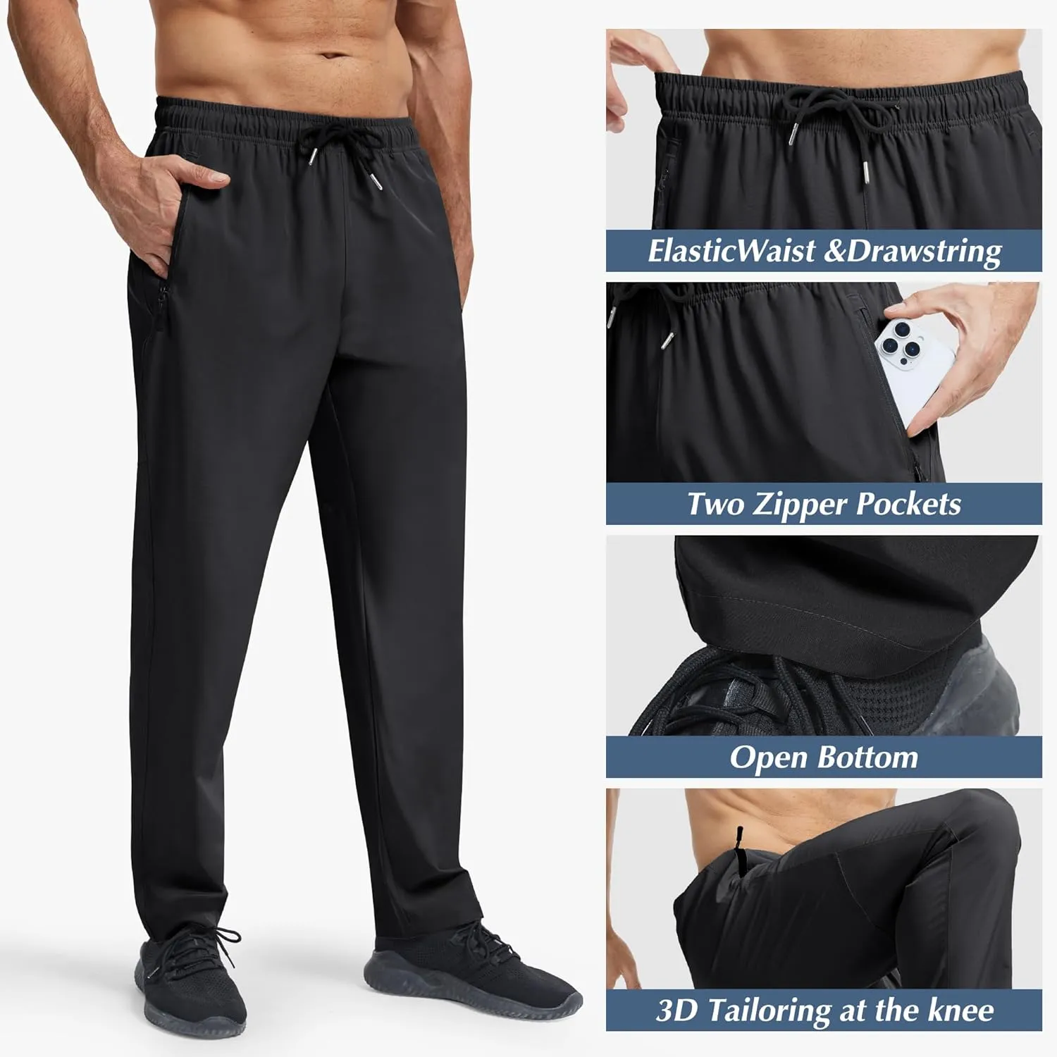 Men's Lightweight Hiking Pants Quick-Dry Stretch Outdoor Joggers with Zipper Pockets Casual Travel Athletic Sweatpant