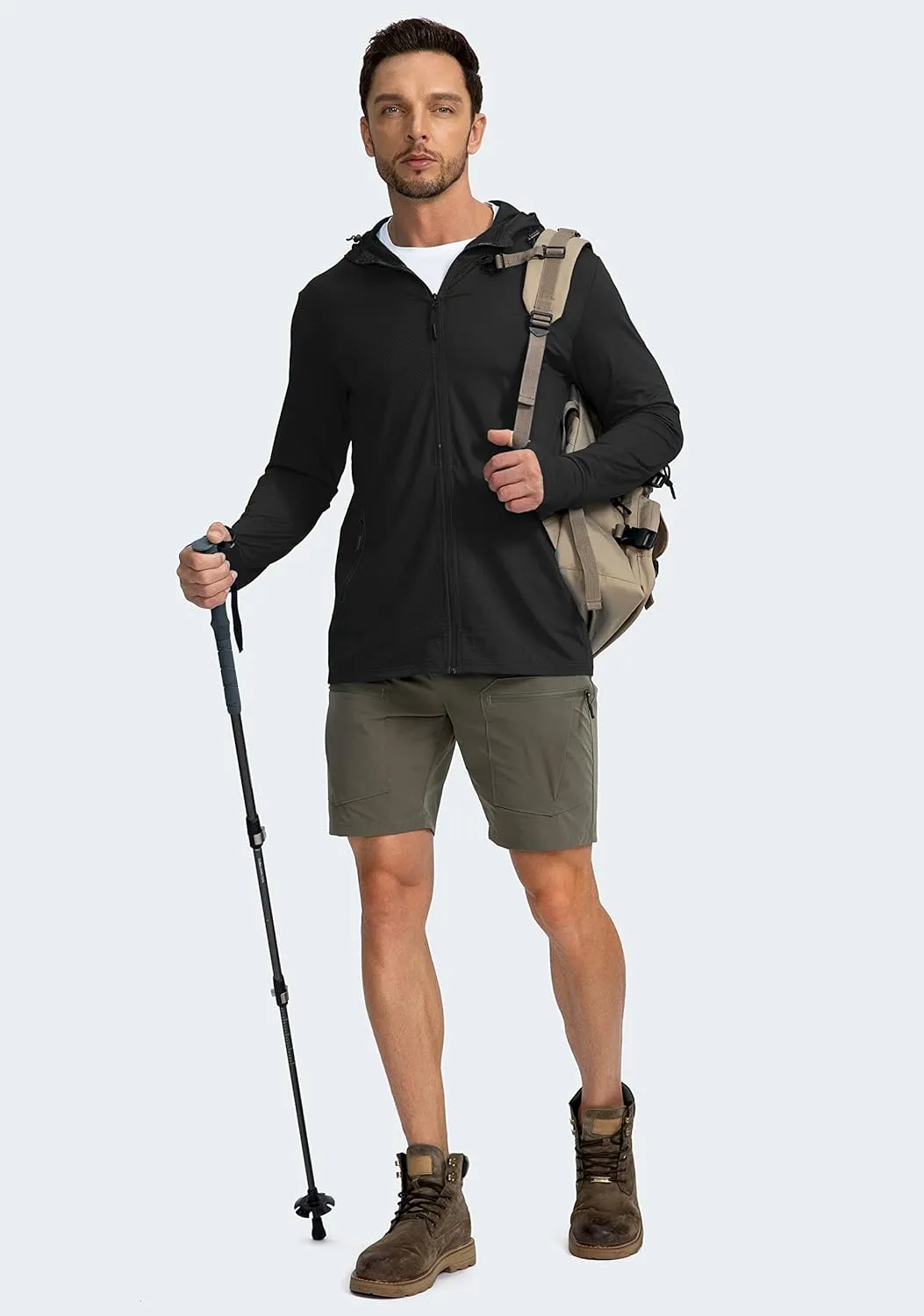 Men's UPF 50  Light Jacket Full Zip Sun Protection Hoodie Long Sleeve Sun Shirts for Men Hiking Fishing Zip Pockets