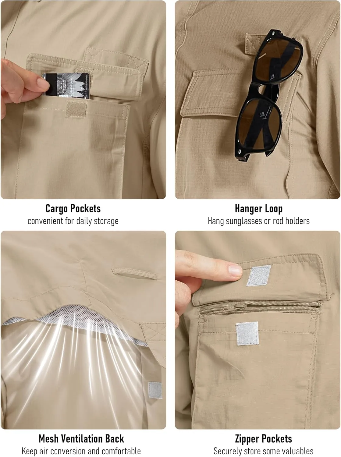 Mens UPF 50  Sun Protection Short Sleeve Quick Dry Fishing Safari Hiking Shirt with Zipper Pocket Lightweight Cooling