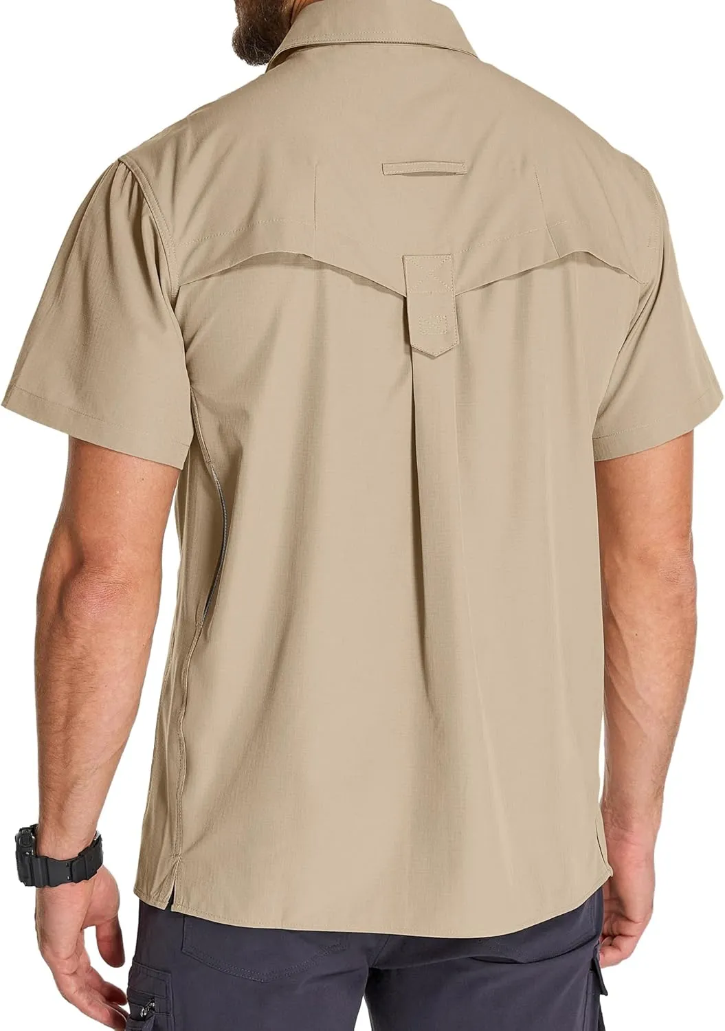Mens UPF 50  Sun Protection Short Sleeve Quick Dry Fishing Safari Hiking Shirt with Zipper Pocket Lightweight Cooling