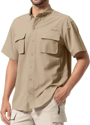 Mens UPF 50  Sun Protection Short Sleeve Quick Dry Fishing Safari Hiking Shirt with Zipper Pocket Lightweight Cooling