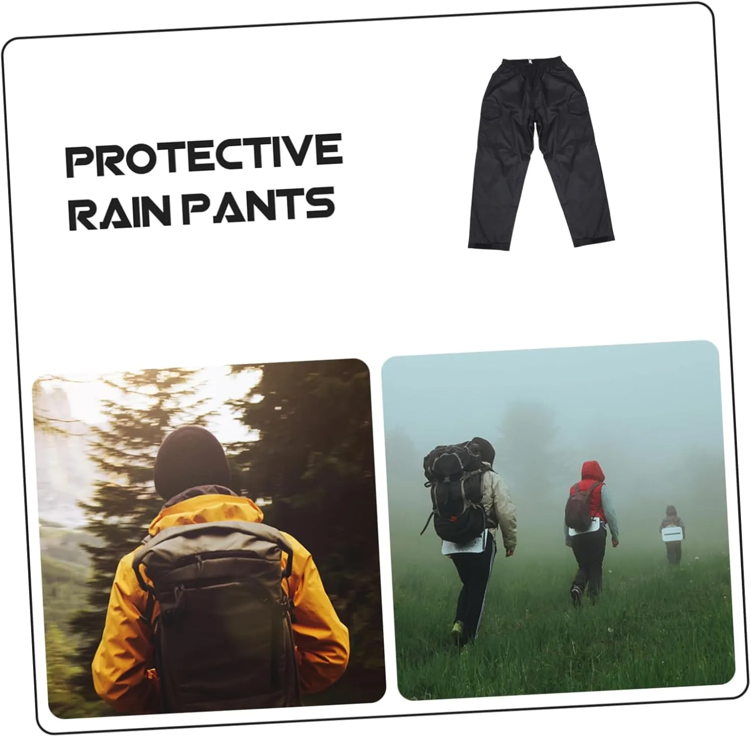 Men's Waterproof Breathable Rainproof Pants Double Layer Outdoor Camping Black