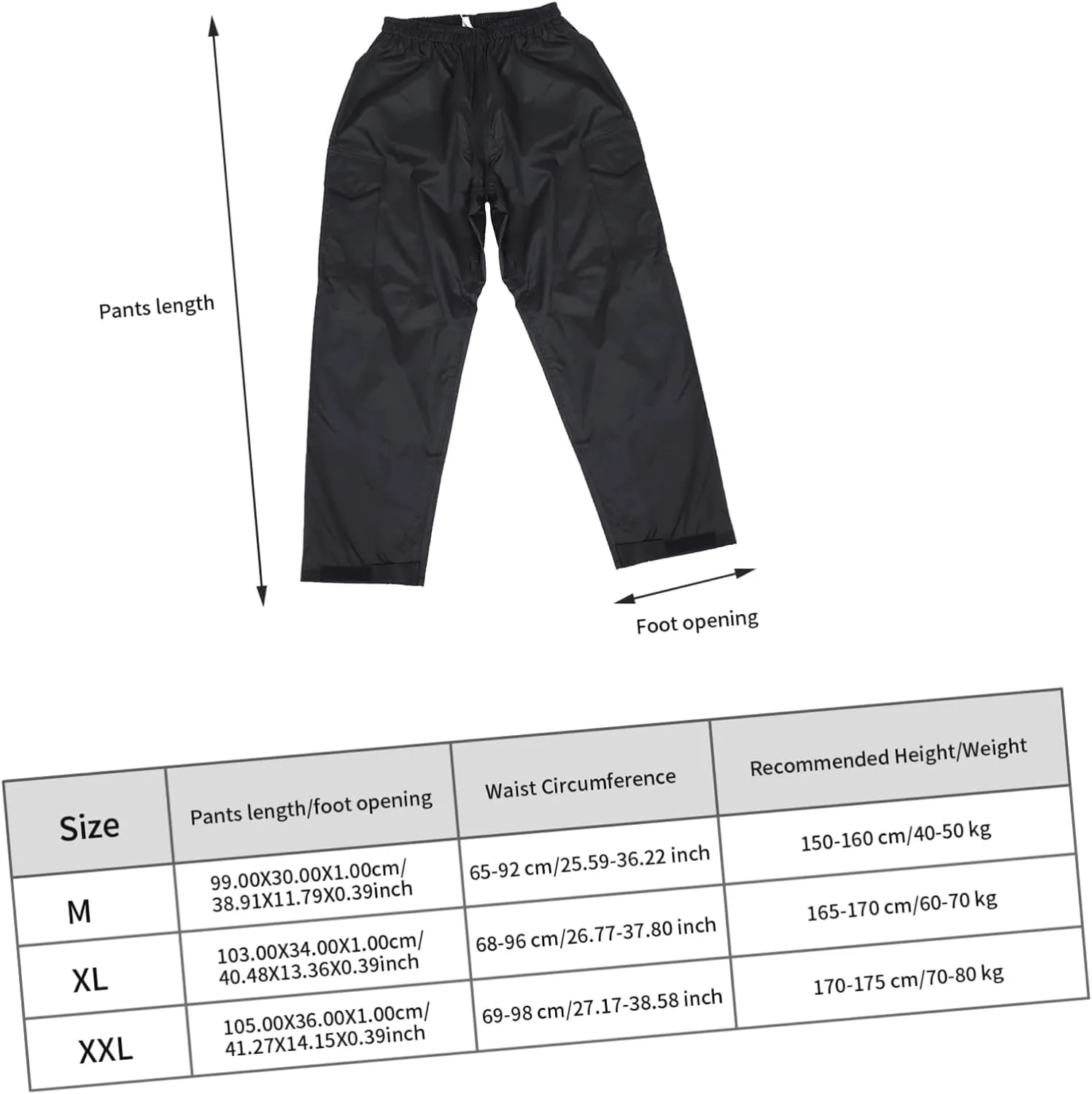 Men's Waterproof Breathable Rainproof Pants Double Layer Outdoor Camping Black
