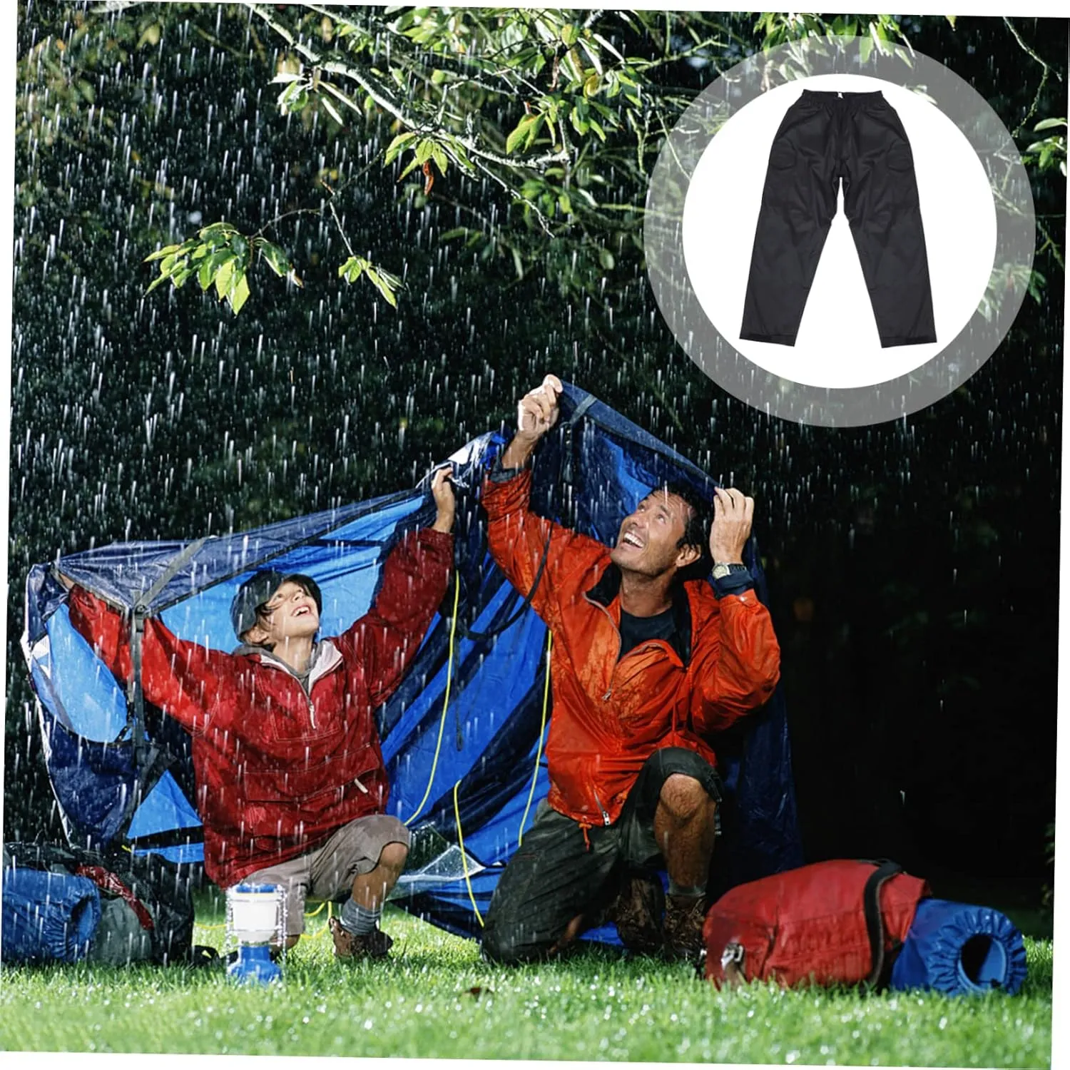 Men's Waterproof Breathable Rainproof Pants Double Layer Outdoor Camping Black