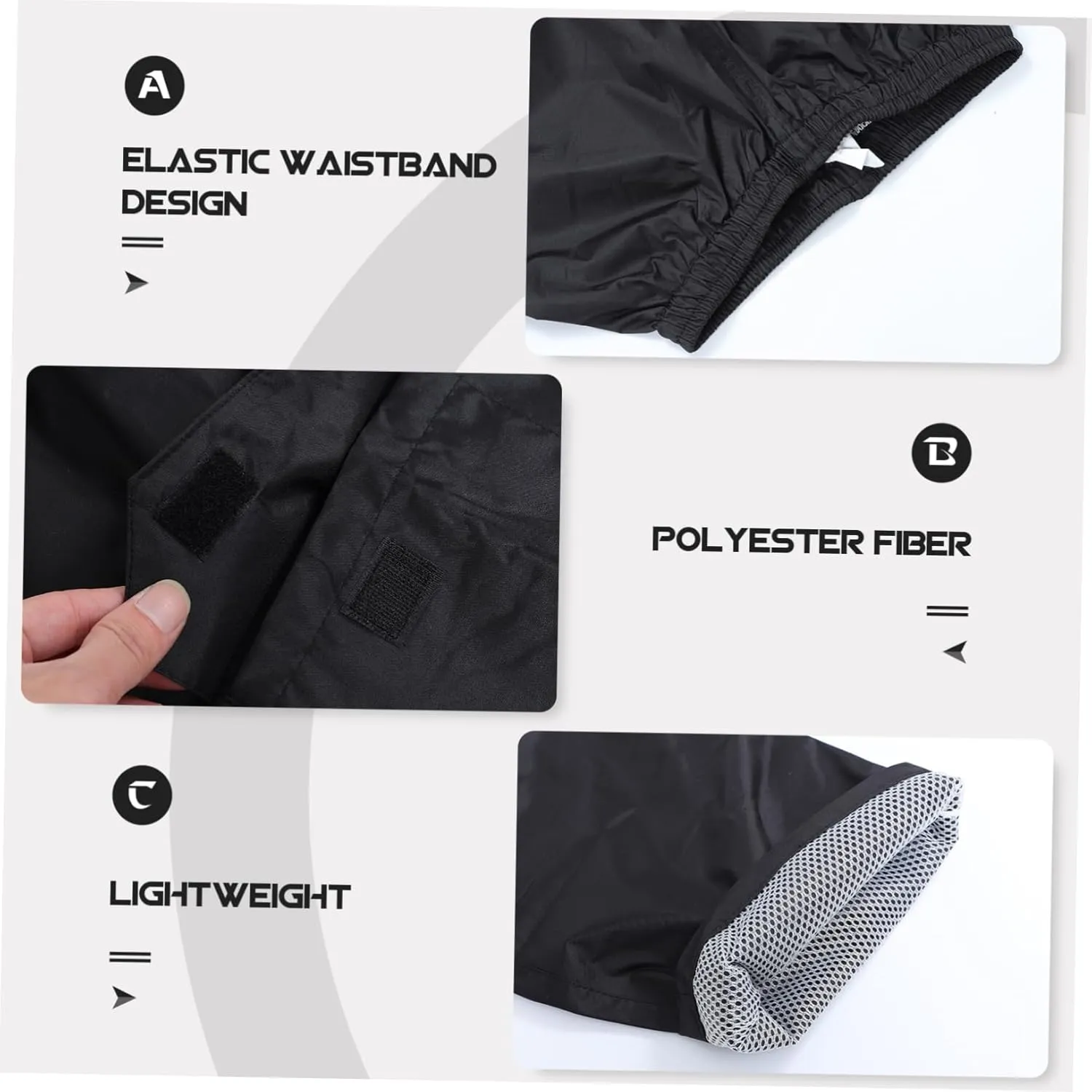 Men's Waterproof Breathable Rainproof Pants Double Layer Outdoor Camping Black