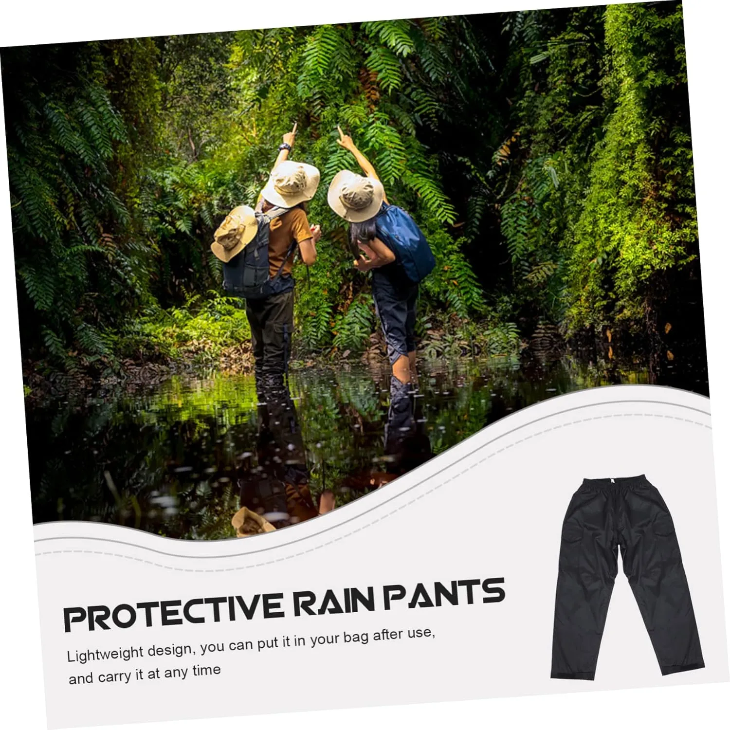 Men's Waterproof Breathable Rainproof Pants Double Layer Outdoor Camping Black