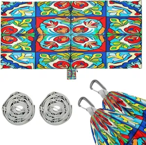 Mexican Tile Camping Hammock, Single Portable Hammocks with Tree Straps & Attached Carry Bag, 330Lbs Capacity Perfect for Outside Indoor Hiking Beach Backpack Travel