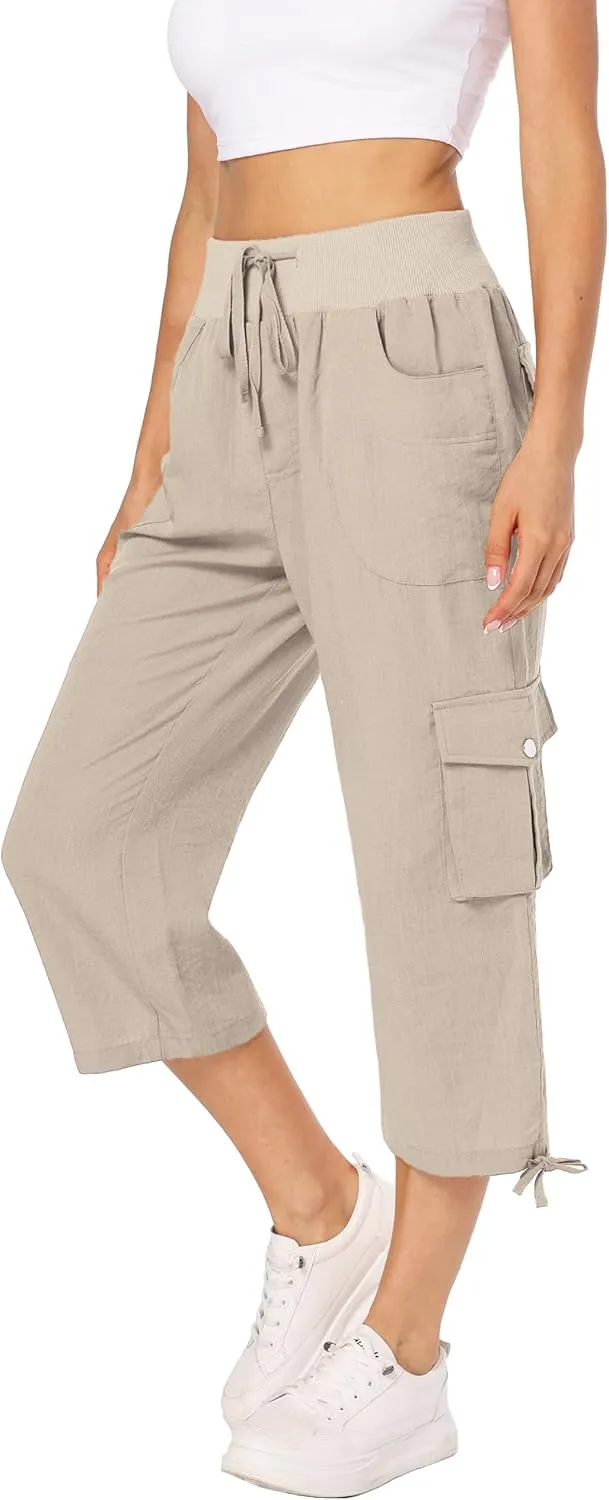 MISS MOLY Women's Cargo Capris Hiking Running Pants Loose Button Decor Lightweight Quick Dry Athletic Outdoor