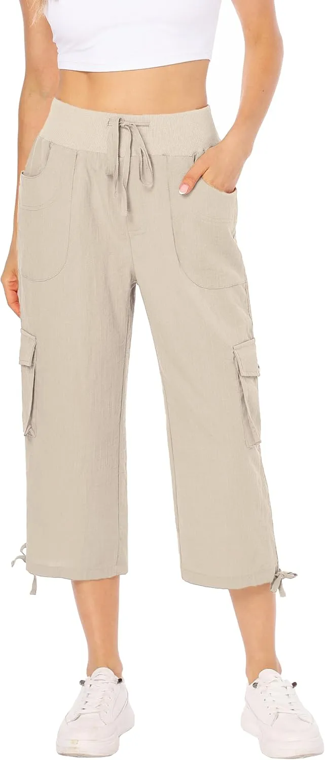MISS MOLY Women's Cargo Capris Hiking Running Pants Loose Button Decor Lightweight Quick Dry Athletic Outdoor