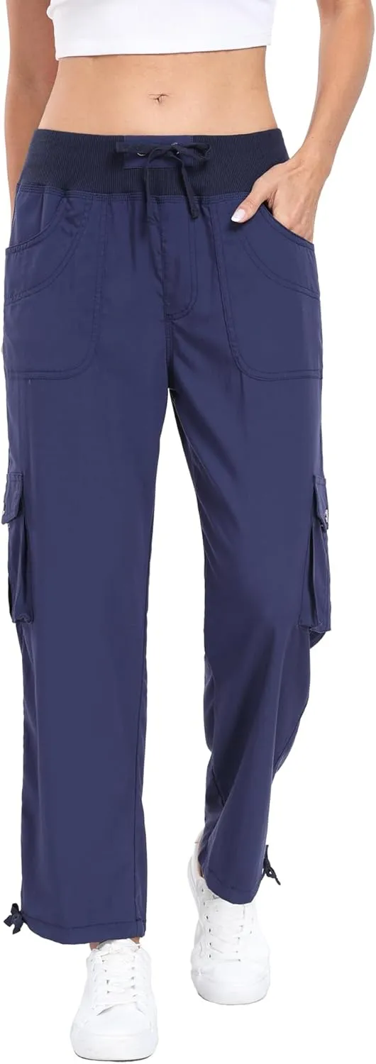 MISS MOLY Women's Cargo Capris Hiking Running Pants Loose Button Decor Lightweight Quick Dry Athletic Outdoor