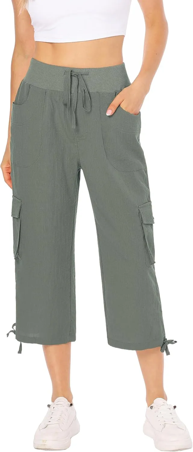 MISS MOLY Women's Cargo Capris Hiking Running Pants Loose Button Decor Lightweight Quick Dry Athletic Outdoor