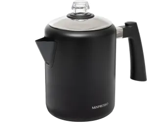 Mixpresso Black Stainless Steel Coffee Percolator Stovetop, 37oz Classic Percolator Coffee Pot, Excellent For Camping Pot, 5-8 Cup Stove Top Coffee Maker, Cool-Touch Handle