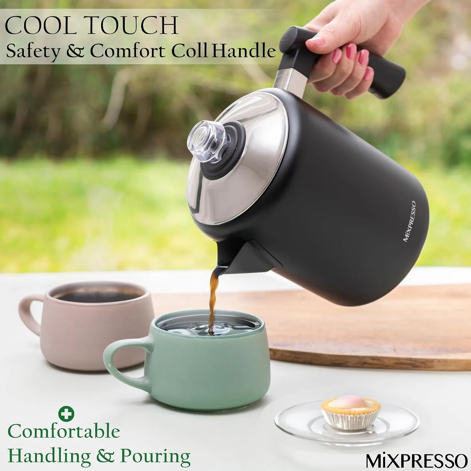 Mixpresso Black Stainless Steel Coffee Percolator Stovetop, 37oz Classic Percolator Coffee Pot, Excellent For Camping Pot, 5-8 Cup Stove Top Coffee Maker, Cool-Touch Handle