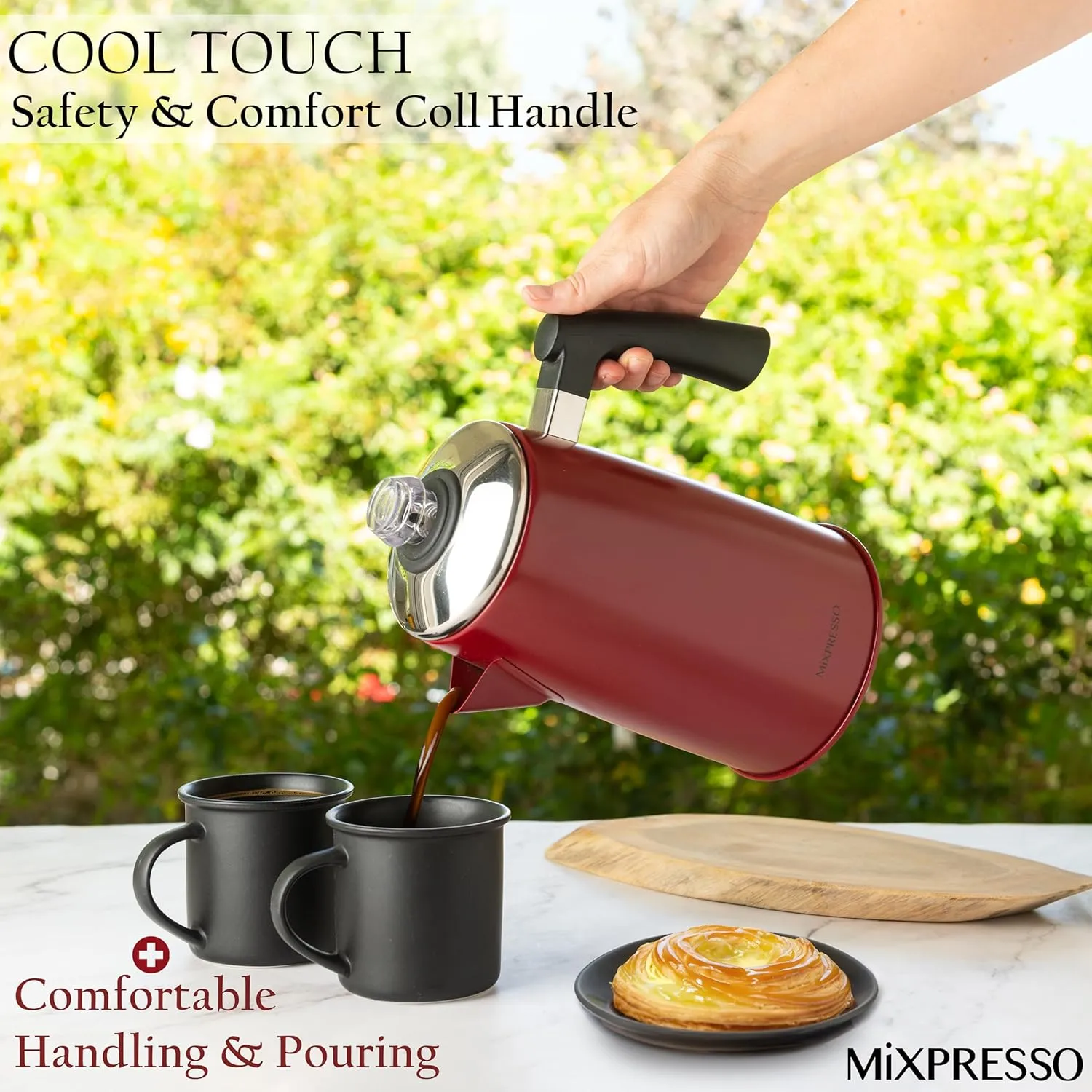 Mixpresso Red Stainless Steel Stovetop Coffee Percolator, 52 oz Classic Percolator Coffee Pot, Excellent As Camping Pot, 12 Cup Stainless Steel Camping Coffee Makers, Cool-Touch Handle.