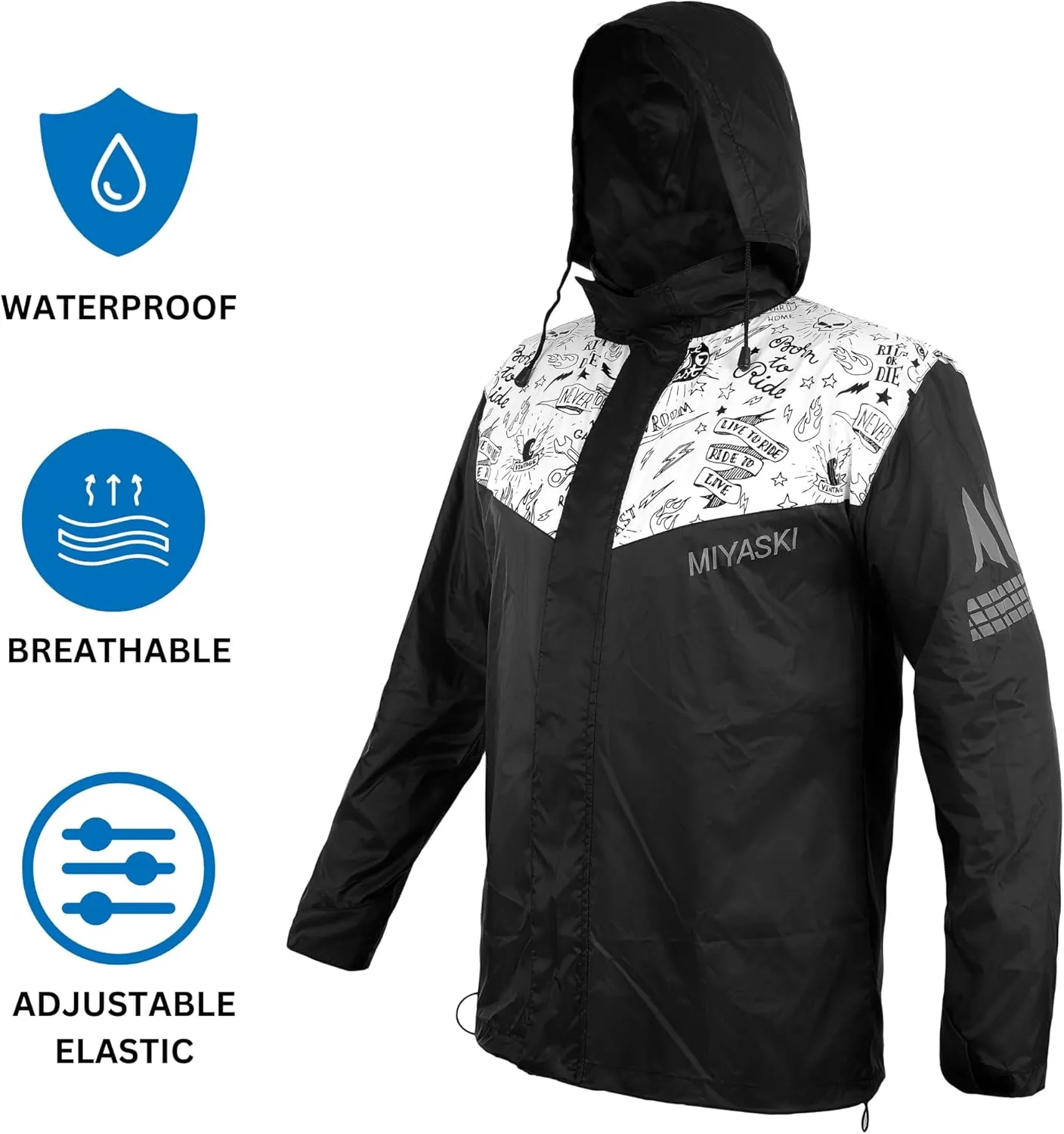 Miyaski Rain Suit Waterproof Jacket with Pants 2 Pieces Breathable Lightweight Packable Raincoat with Hooded Rain Gear Unisex