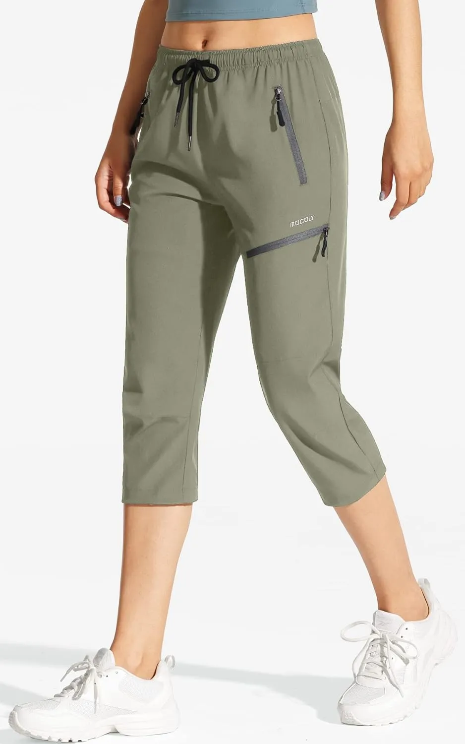 MOCOLY Women's Cargo Hiking Pants Elastic Waist Quick Dry Lightweight Outdoor Water Resistant UPF 50  Long Pants Zipper