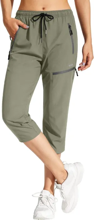 MOCOLY Women's Cargo Hiking Pants Elastic Waist Quick Dry Lightweight Outdoor Water Resistant UPF 50  Long Pants Zipper