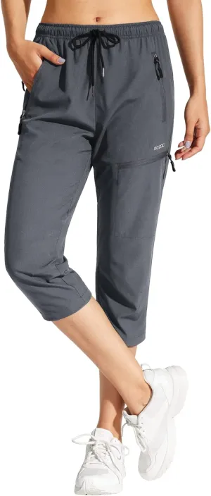 MOCOLY Women's Cargo Hiking Pants Elastic Waist Quick Dry Lightweight Outdoor Water Resistant UPF 50  Long Pants Zipper