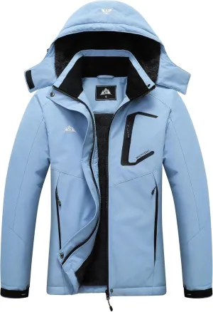 MOERDENG Women's Ski Jacket Waterproof Winter Coat Hooded Snowboarding Jacket Warm Winter Jacket