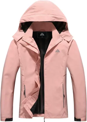 MOERDENG Women's Waterproof Rain Jacket Lightweight Raincoat Hooded Hiking Jacket Softshell Windbreaker