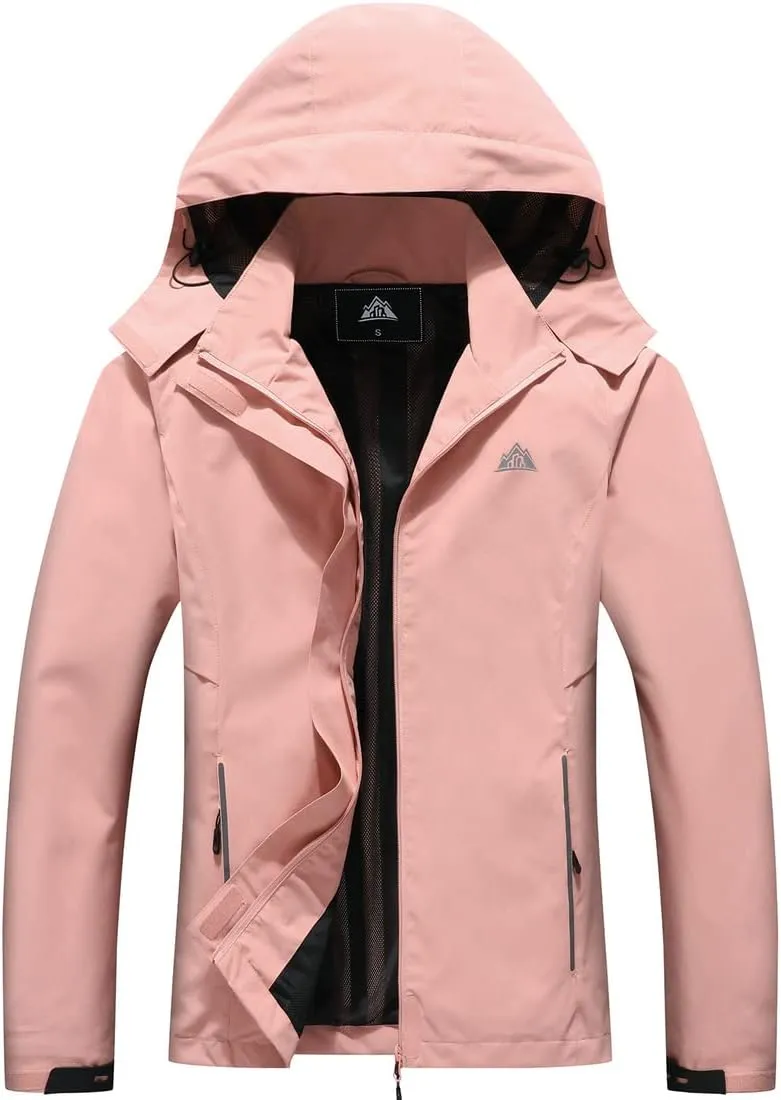 MOERDENG Women's Waterproof Rain Jacket Lightweight Raincoat Hooded Hiking Jacket Softshell Windbreaker
