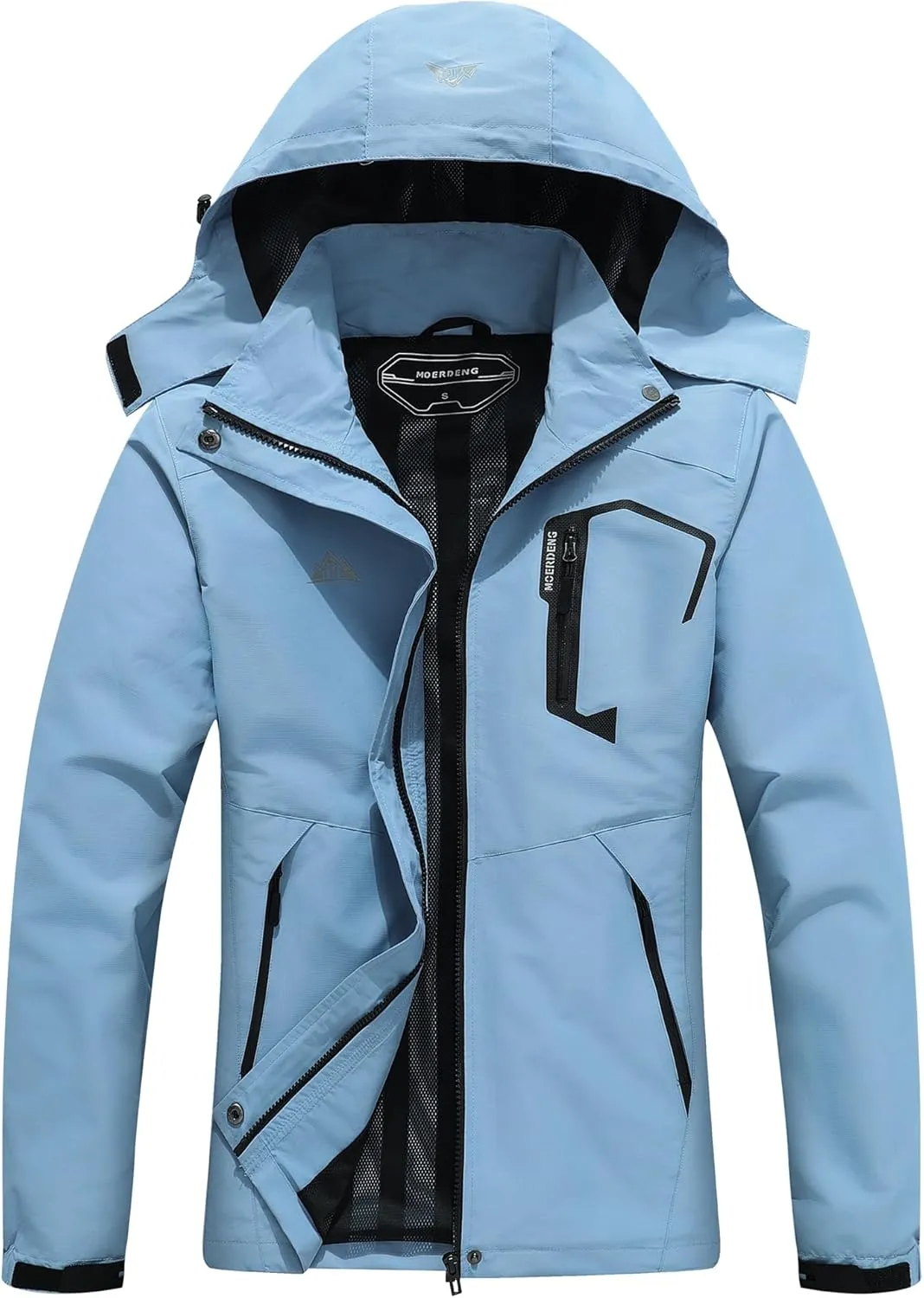 MOERDENG Women's Waterproof Rain Jacket Lightweight Raincoat Outdoor Hooded Windbreaker Cycling Hiking Jacket