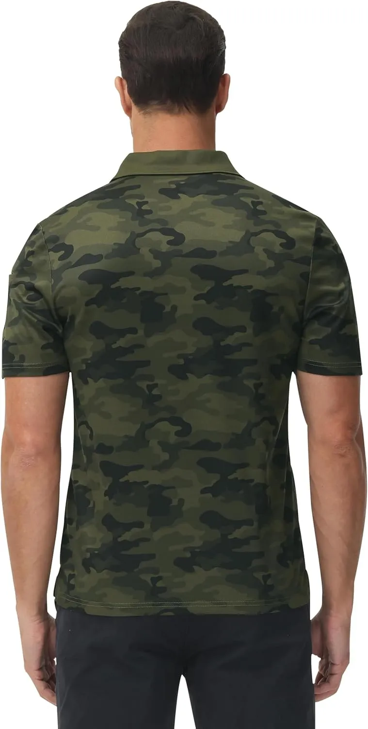 MoFiz Mens Camo Polo Golf Shirts Lightweight Dry Fit Pique Short Sleeve Collared Hiking T-Shirts Dry fit Activewear