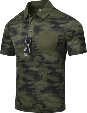 MoFiz Mens Camo Polo Golf Shirts Lightweight Dry Fit Pique Short Sleeve Collared Hiking T-Shirts Dry fit Activewear