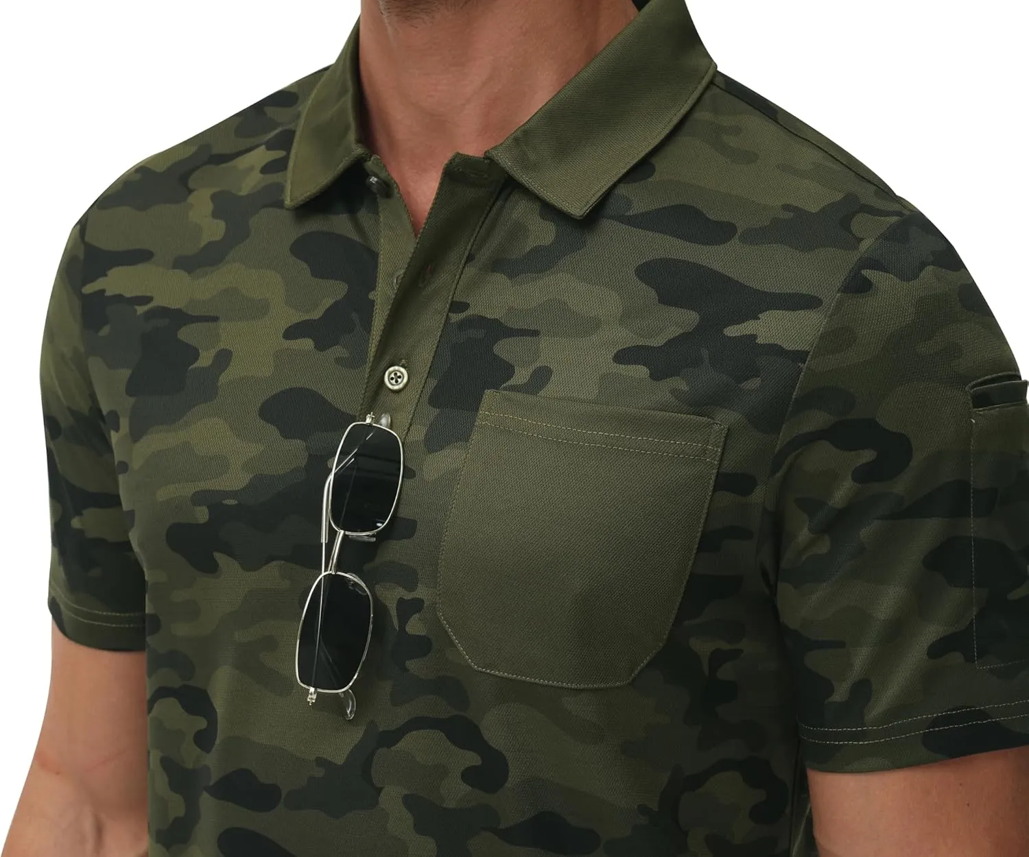 MoFiz Mens Camo Polo Golf Shirts Lightweight Dry Fit Pique Short Sleeve Collared Hiking T-Shirts Dry fit Activewear
