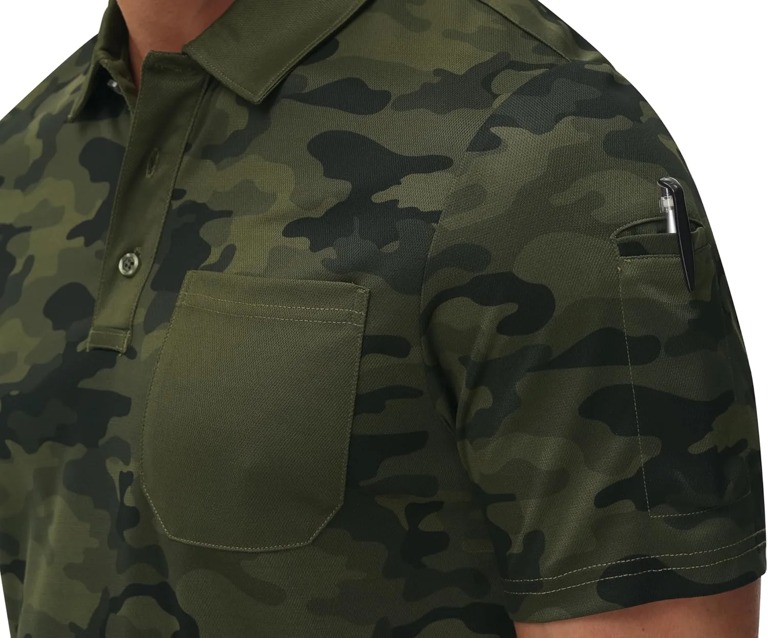 MoFiz Mens Camo Polo Golf Shirts Lightweight Dry Fit Pique Short Sleeve Collared Hiking T-Shirts Dry fit Activewear
