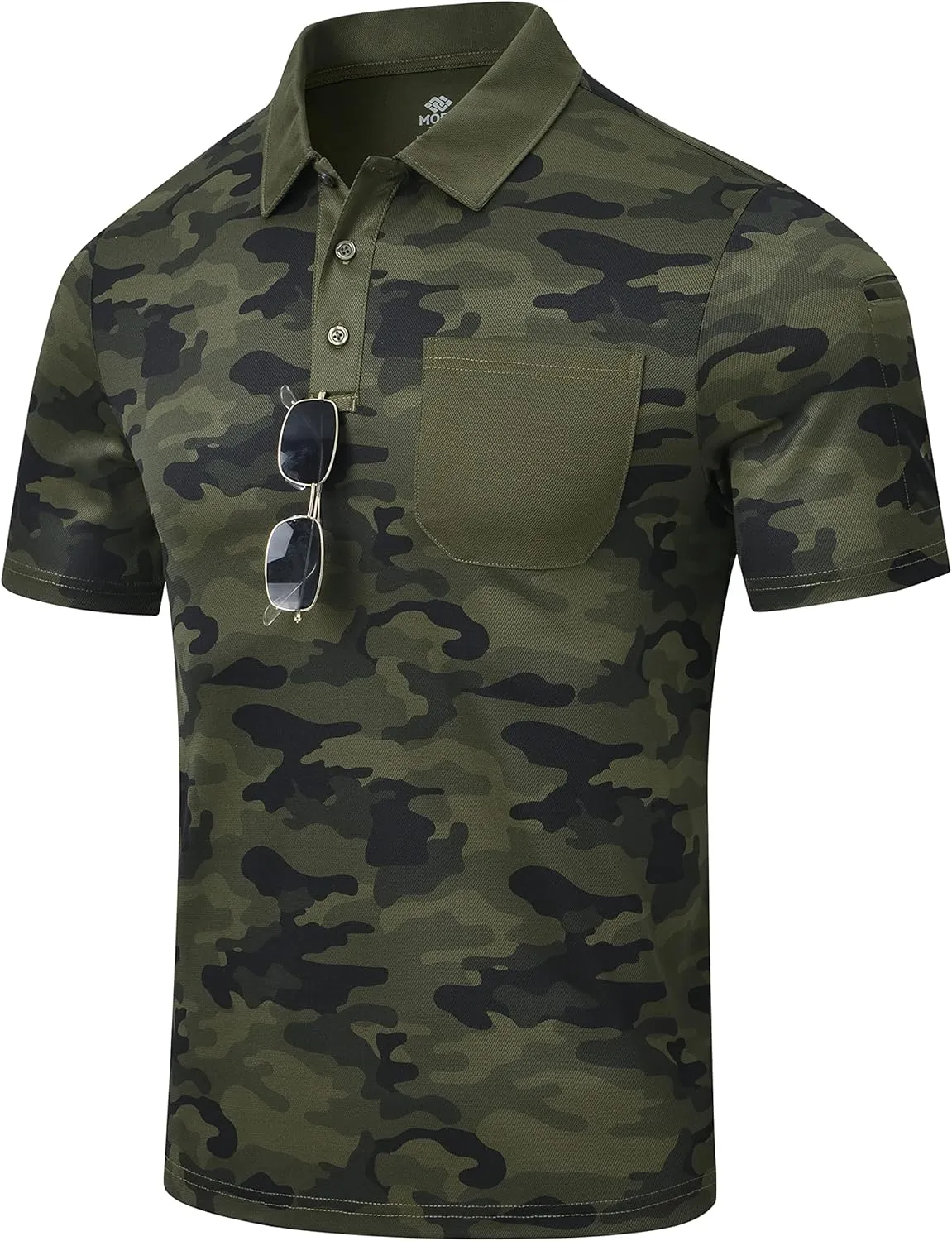 MoFiz Mens Camo Polo Golf Shirts Lightweight Dry Fit Pique Short Sleeve Collared Hiking T-Shirts Dry fit Activewear