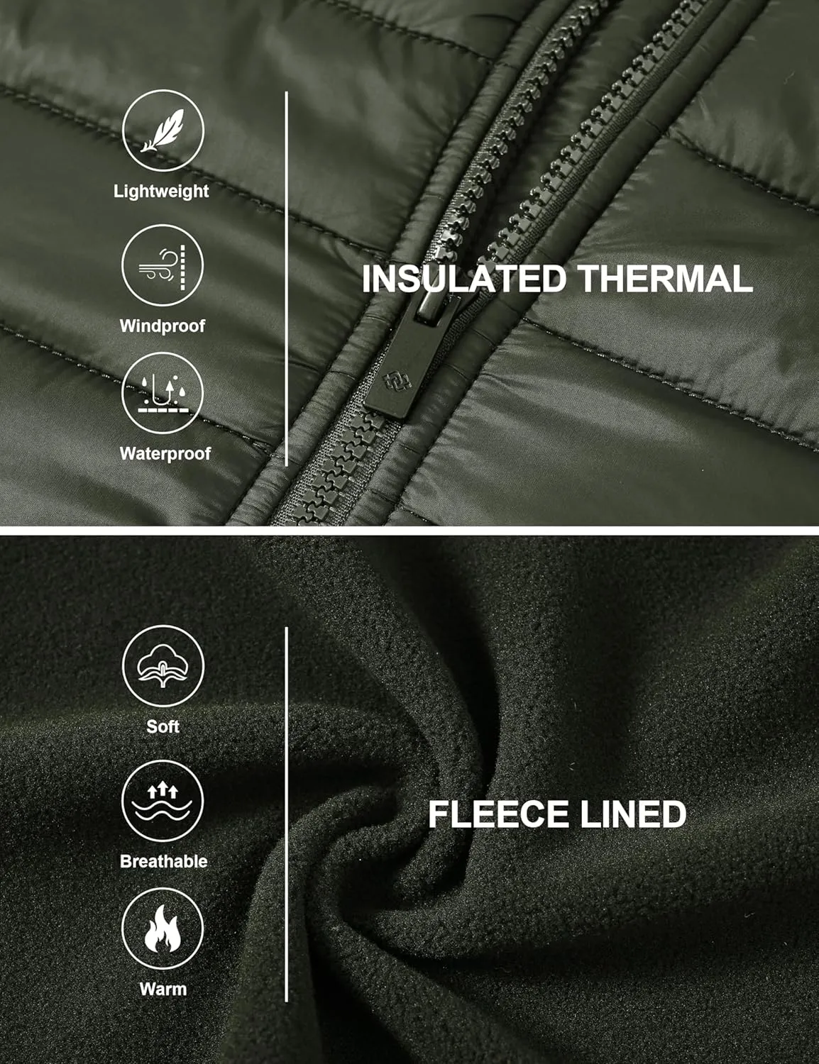 MoFiz Mens Running Hybrid Fleece Jackets Lightweight Puffy Hiking Jacket Winter Thermal Full Zip Hood Insulated Jacket Coat