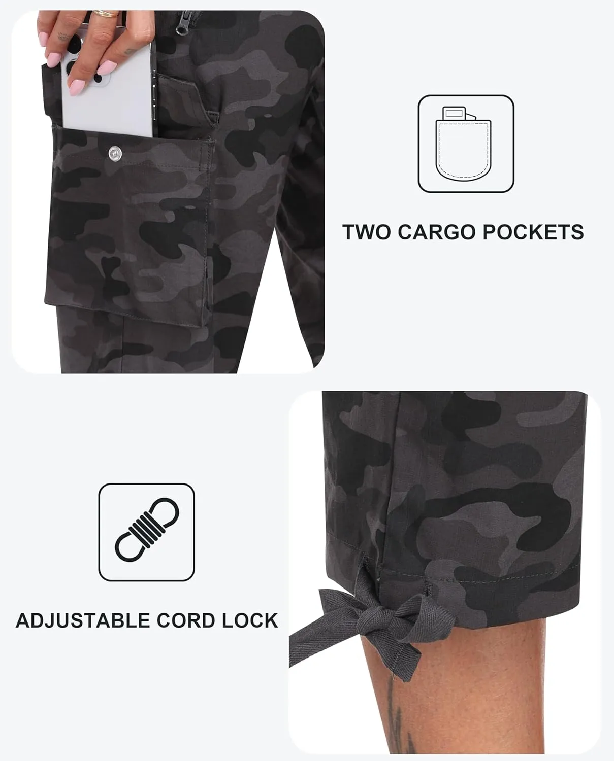 MoFiz Women's Cargo Capris Pants Loose Fit Casual Hiking Pants Lightweight Quick Dry Travel Summer Pants for Women