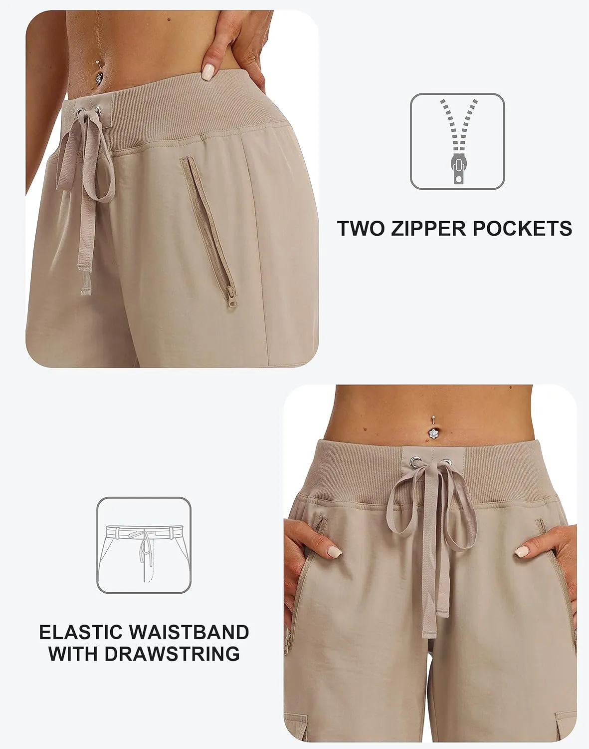 MoFiz Women's Cargo Capris Pants Loose Fit Casual Hiking Pants Lightweight Quick Dry Travel Summer Pants for Women